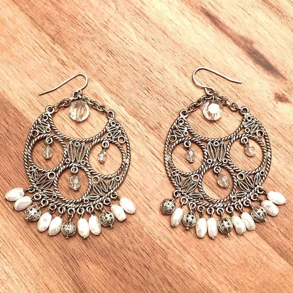 Filigree Chandelier Earrings | Silver Tone | 2.75” Length